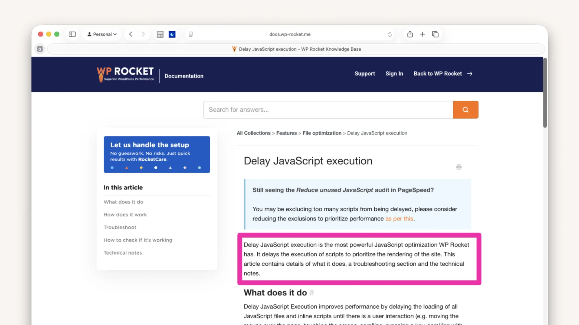 WP Rocket documentation on Delay JavaScript execution