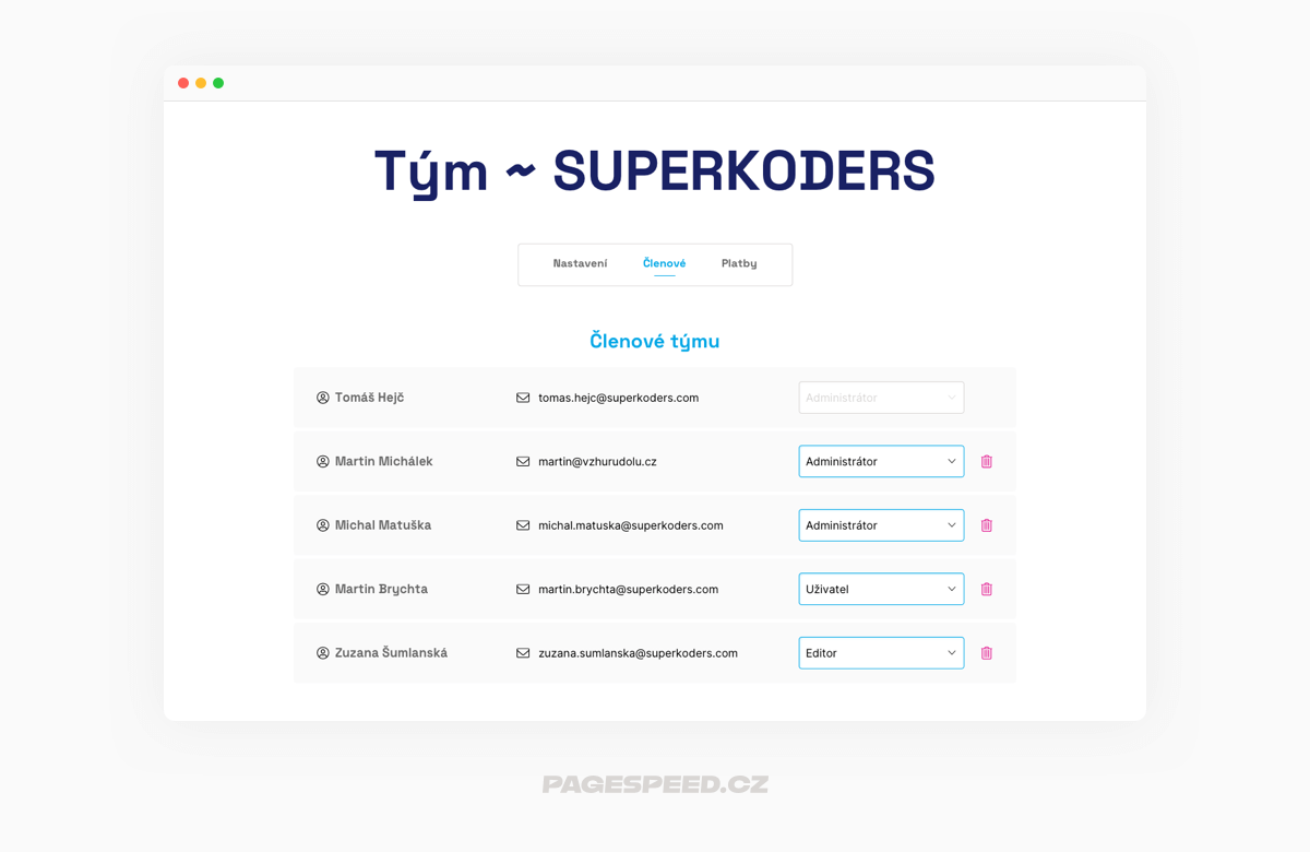 Členové týmu v testeru