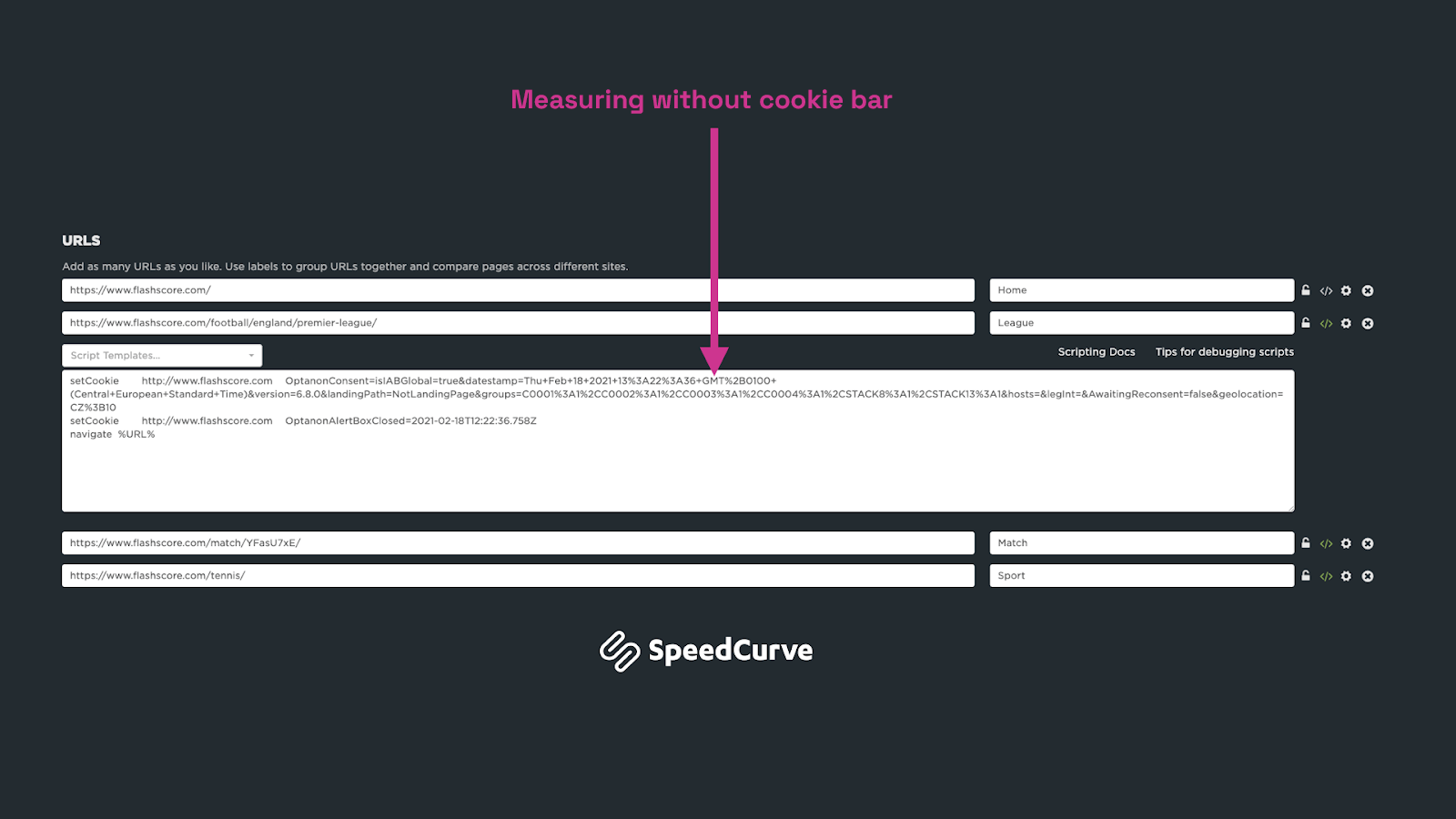 Měření stránek s cookie lištou za pomocí skriptování