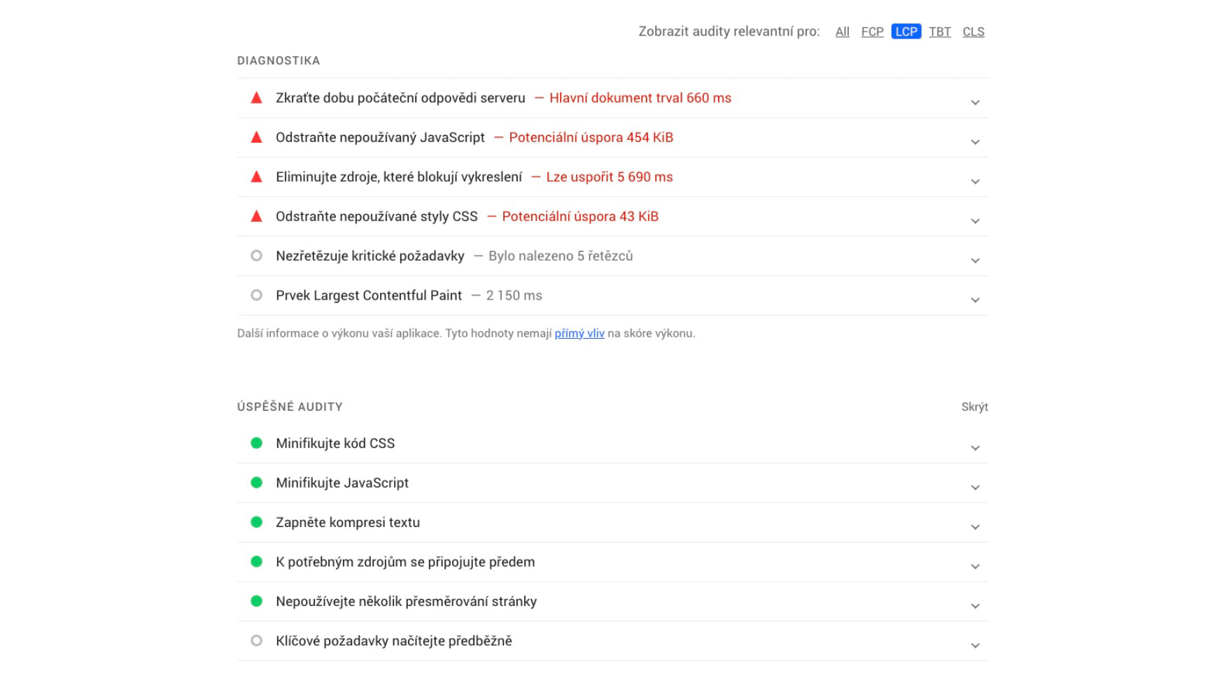 Doporučení k optimalizaci