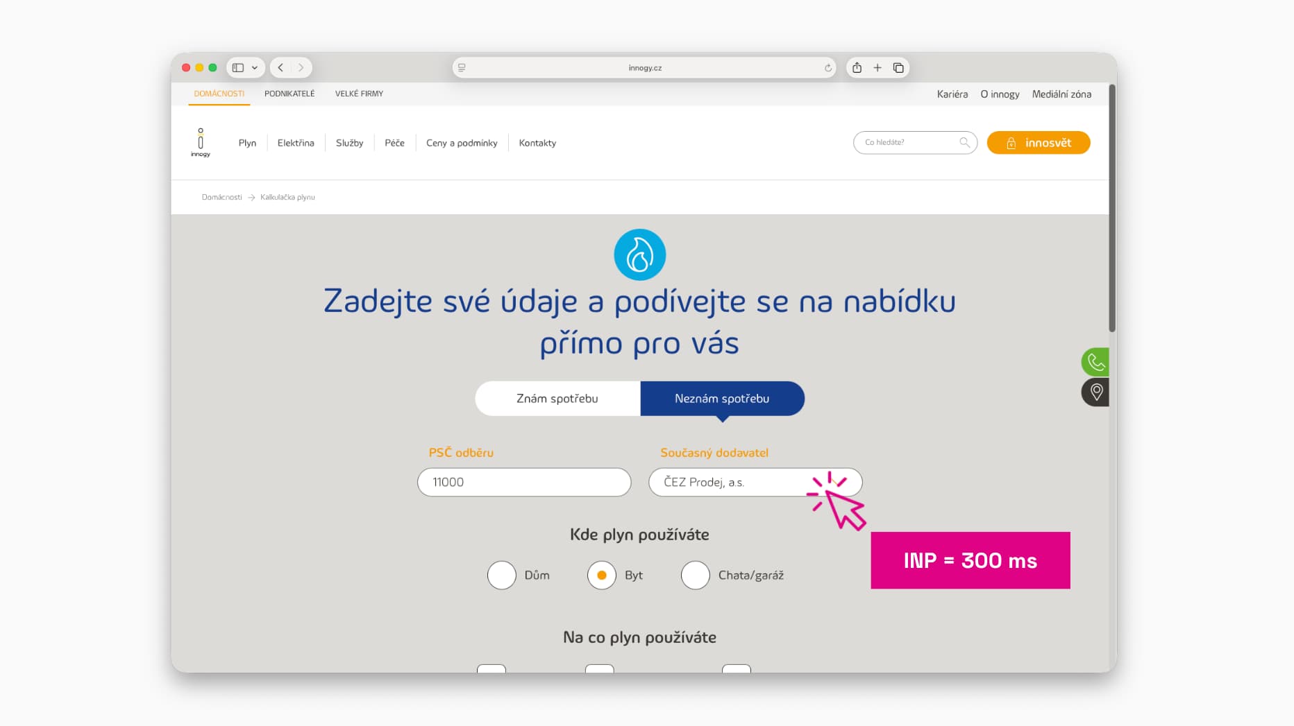 Ukázka prvku kalkulačky, který způsoboval INP 300 ms